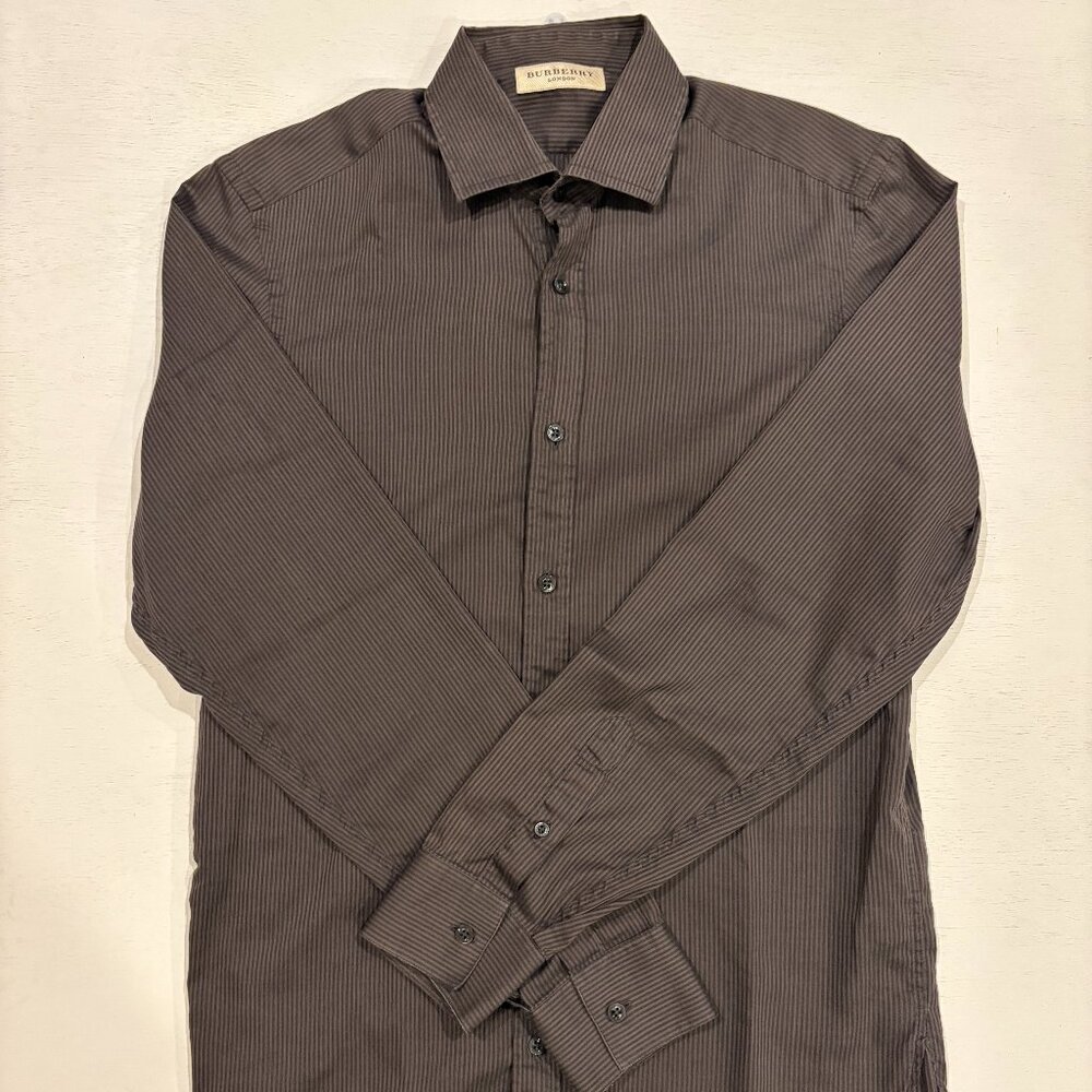 Burberry Button Down Gray/Charcoal-Striped Sport Shirt